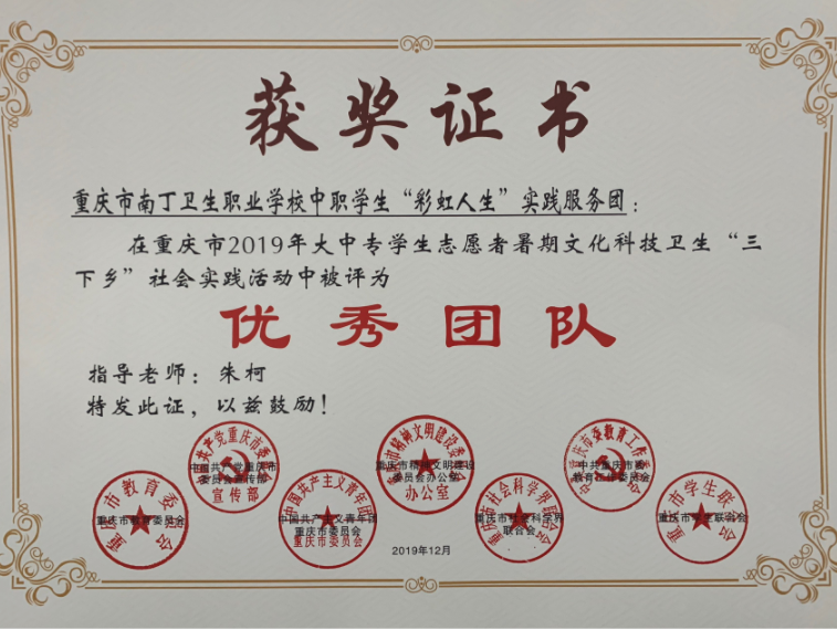 重慶市南丁衛生職業學校榮獲“優秀團隊”、“優秀單位”(圖1)